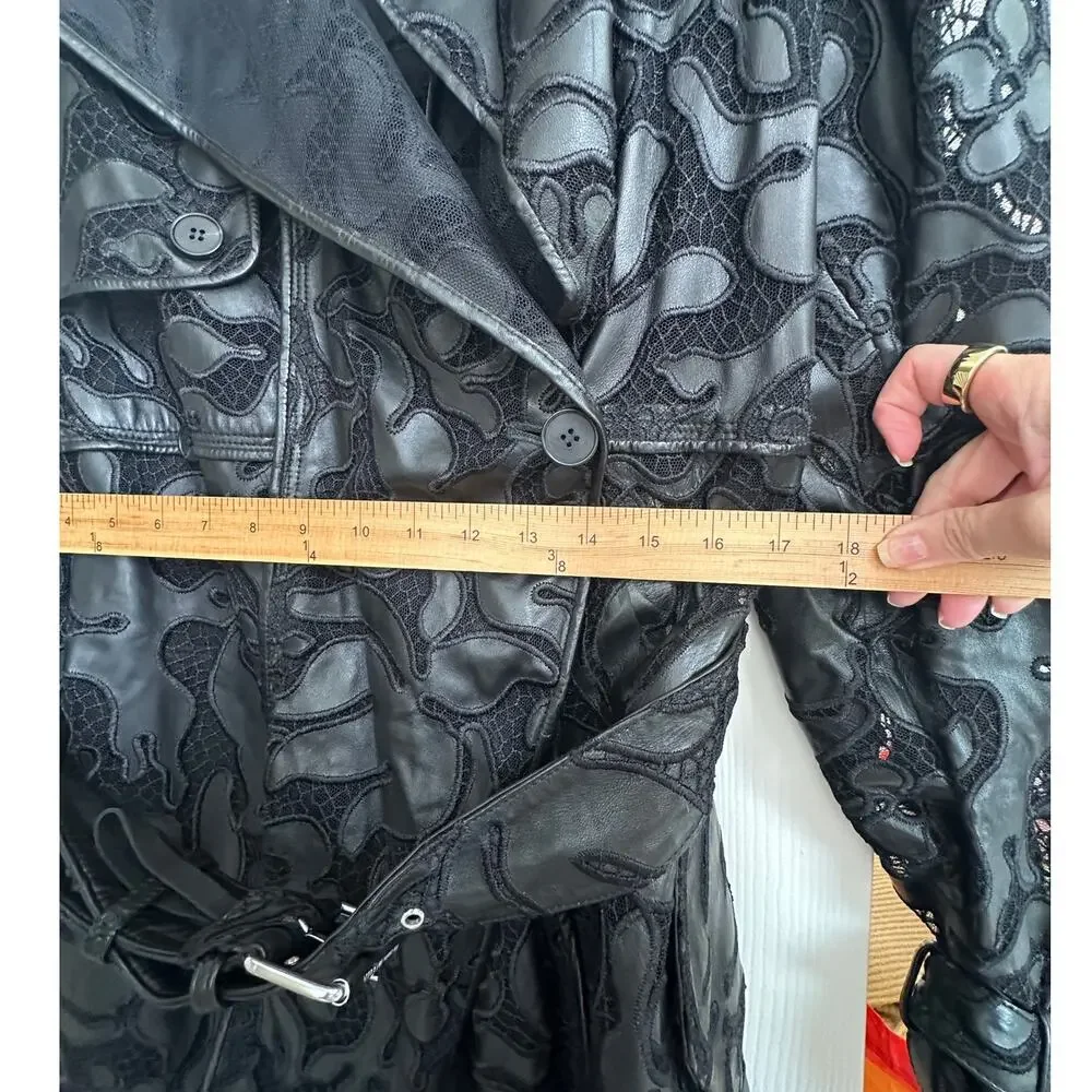 Alexander McQueen Black Leather Lace Belted Trench Coat Made in Italy 14 - Picture 13 of 16